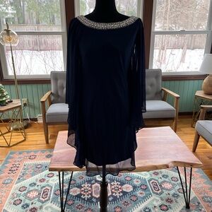 Mascara Elegant Dark Blue Dress with Sparkling Collar